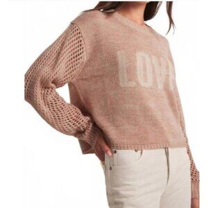 New Z Supply Sweater S Cropped Crochet Sleeves Pink Blushing Love Valentine